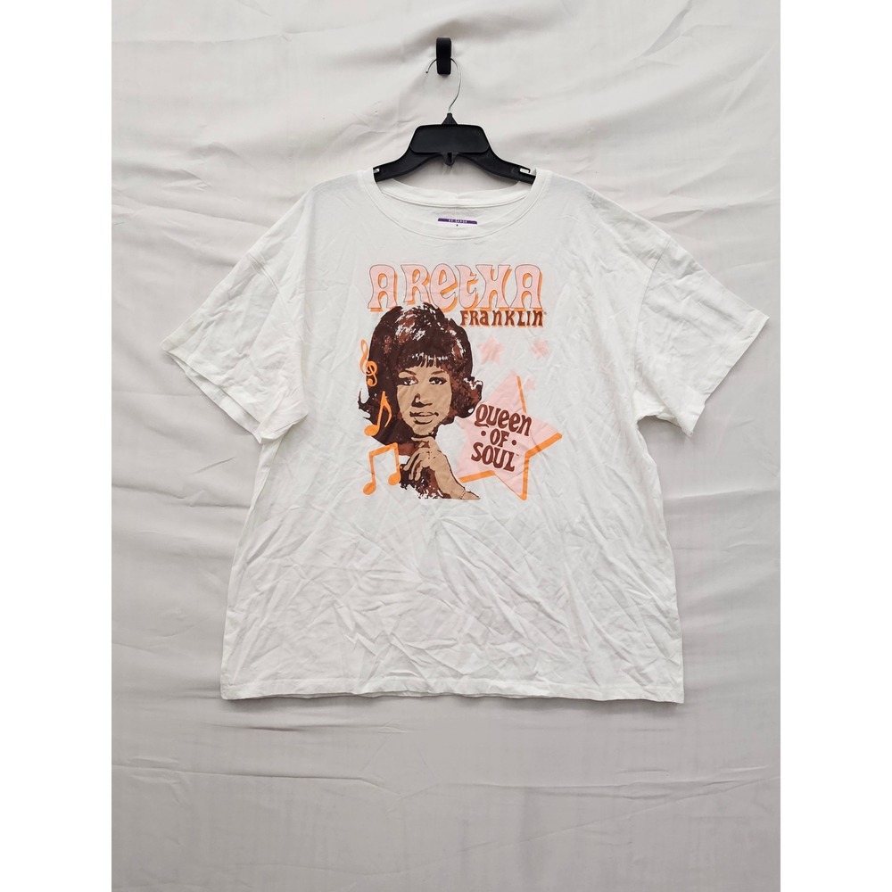 Aretha Franklin Womens Queen of Soul Graphic T-Shirt White Cotton Size 2XL